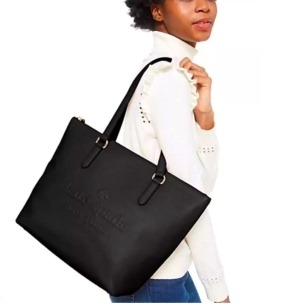 Kate Spade New York Larchmont Avenue Logo Black Leather Penny Tote Bag